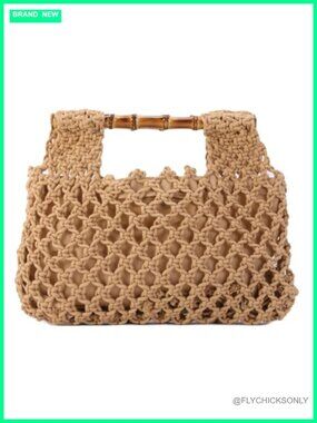 Straw Woven Mesh Handbag Bamboo Tote Summer Beach Vacation Bag